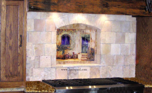 mural in stone alcove