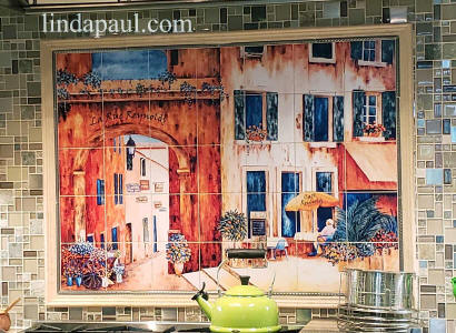 close up of personlized tile mural