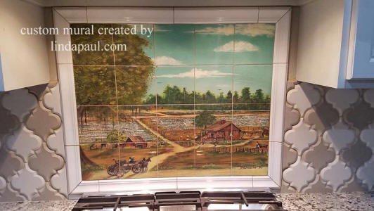 Louisiana farm painting tile mural custom