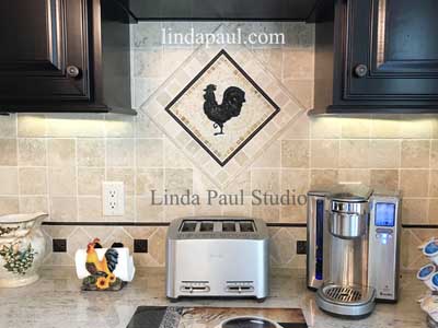 french country kitchen rooster back splash