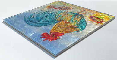 side view of rooster glass tile