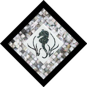 seahorse mosaic tile black mother of pearl