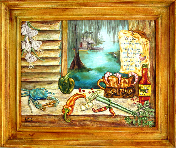 Louisiana Kitchen original framed painting