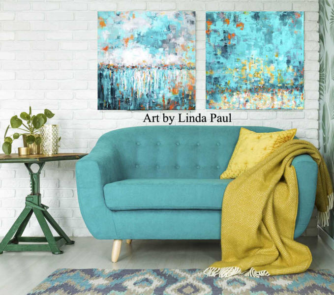wall art for living room  turquoise and yellow