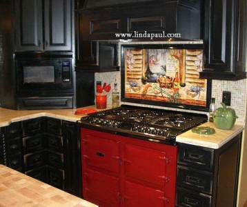 Louisiana Kitchen Mural with red range