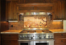 Vineyard kitchen backsplash with copper tile