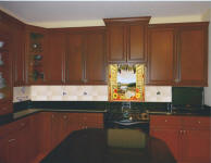 sunflower kitchen mock up with cream travertine tile