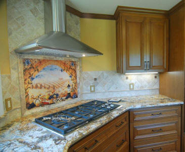 tuscany arch tile mural over stove