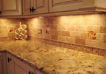 accent tiles placed in between subway tiles