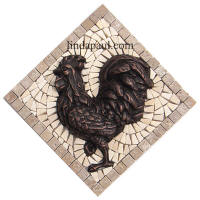 rooster kitchen backsplach mosaic tile and metal medallion