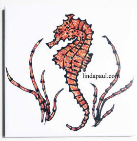 red seahorse ceramic tile