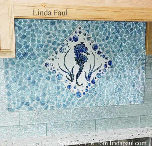 seahorse and sea glass backsplash tiles