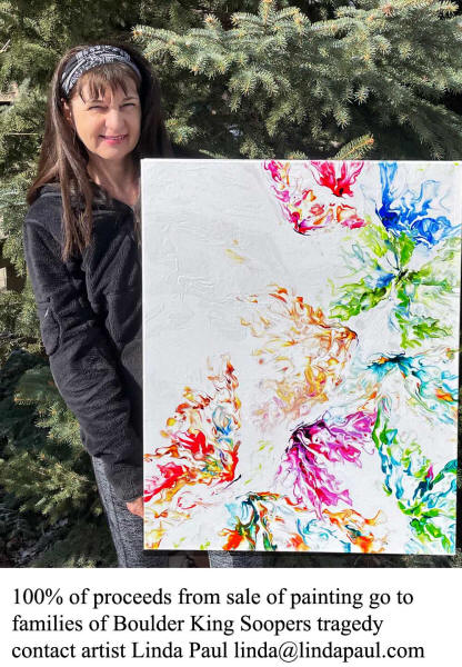 Linda Paul with 10 butterflies memorial painting