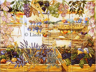 French food market tile mural