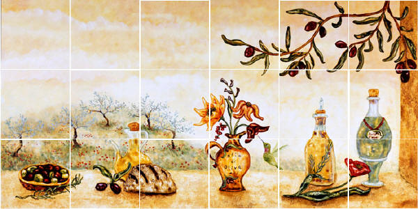 Olive tiles & wall mural