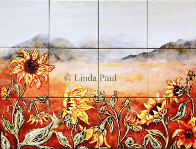 sunflower and hummingbird tile mural