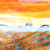 Tuscan landscape and church tile