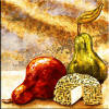 pear and cheese still life tile