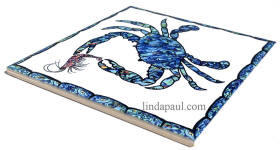 side view of crab and shrimp ceramic tile 6x6