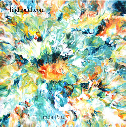 turquoise abstract flower paintings