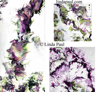 set of 3 purple green white abstract art