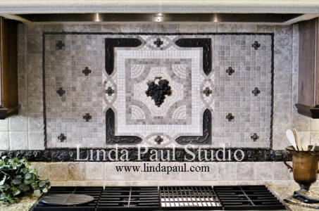 grapes kitchen backsplash tiles by Linda Paul Studio