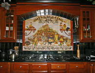 Italian Kitchen with mural and black tile