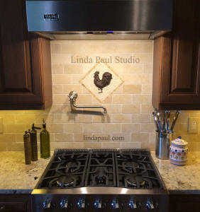 Rooster backsplash medallion