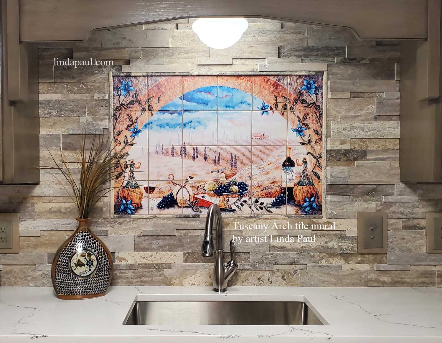 Italian tile murals - Tuscan Kitchen Backsplash tiles