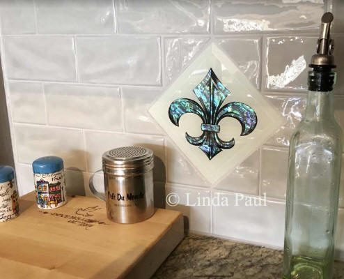 hand-made fleur de lis glass tile