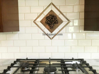 Kitchen Grape Tiles Metal Backsplash Accents of Grapes