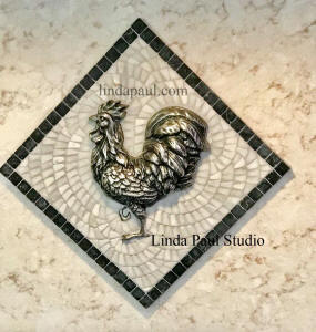 rooster medallion glued on marble