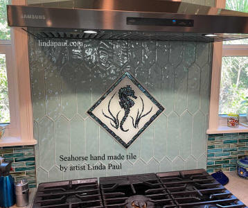 seahorse hand made glass tile backsplash