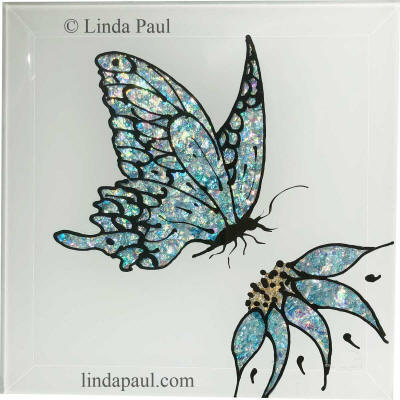 blue butterfly and flower tile