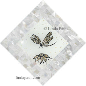 dragonfly gold silver with white mother of pearl mosaic