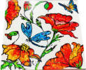 hand painted tile of poppies and dragonfly