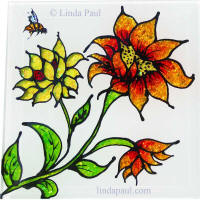 hand-painted sunflower glass tile