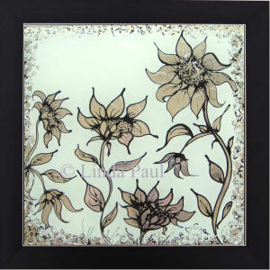 sunflower black white silver glass art