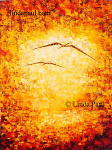 abstract painting of ocean birds sunset