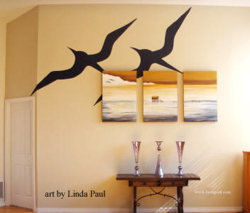 large canvas paintings with wall mural graphic of birds