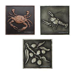 crab crawfish and olive metal tiles