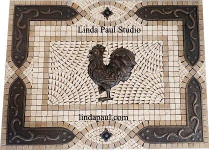 rooster mosaic tile medalllion