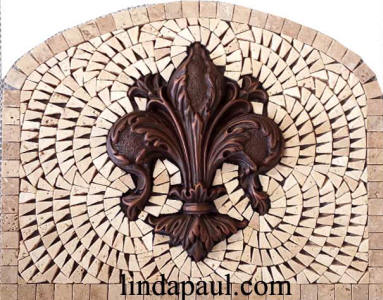 arched 14 x 11 fleur de lis mosaic backsplash