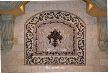 celeste fleur de lys backsplash medallion installation