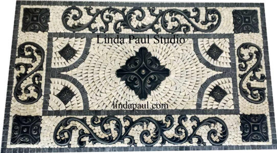 black and white kitchen backsplash mosaic centerpiece