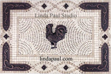 rooster tile mosaic medalliion with copper accents