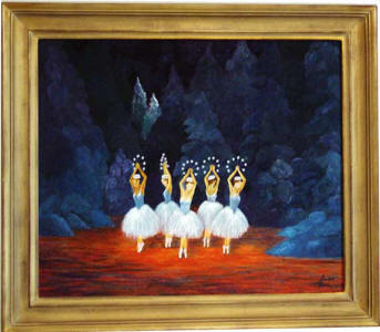 nutcraker original ballet painting of 5 dancers on stage