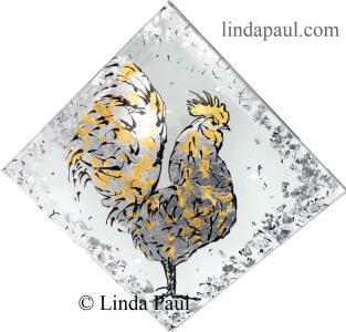 rooster silver gold glass handmade tile