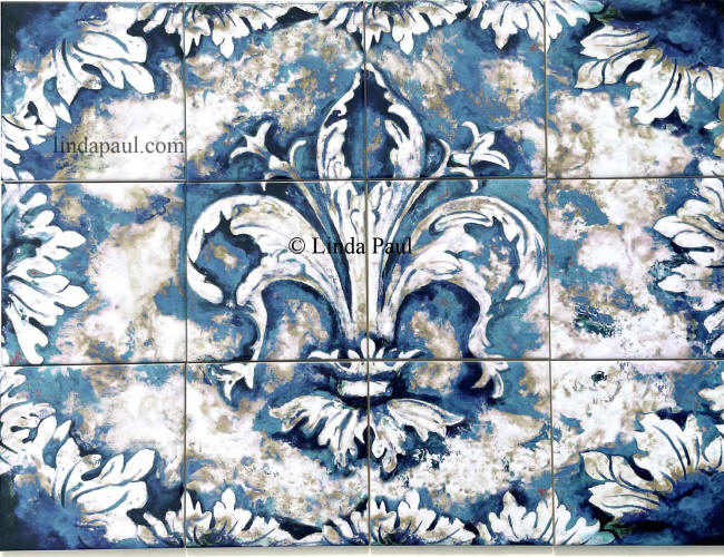 french Blue Fleur de lis Tile mural