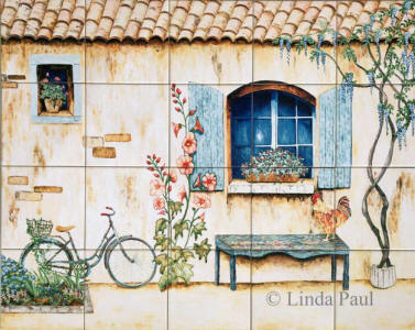 french country tile mural backsplash